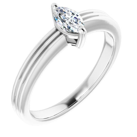 10K White Gold Customizable Marquise Cut Solitaire with Double-Grooved Band