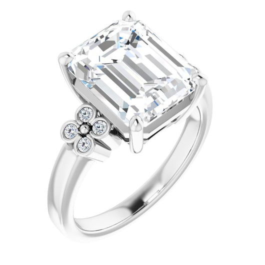 10K White Gold Customizable 9-stone Design with Emerald/Radiant Cut Center and Complementary Quad Bezel-Accent Sets