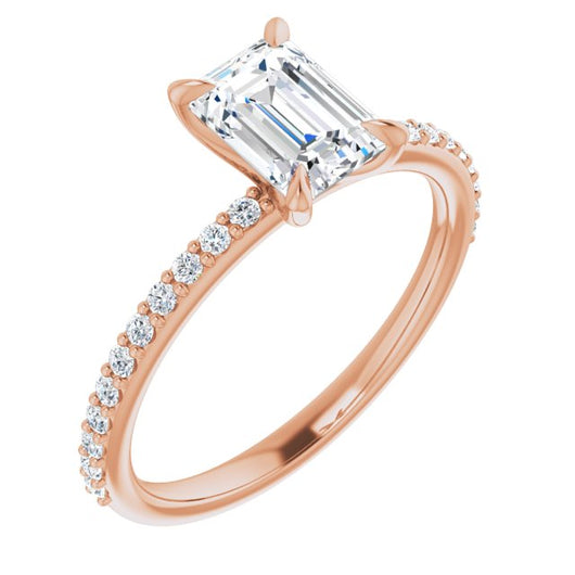 10K Rose Gold Customizable Emerald/Radiant Cut Style with Delicate Pavé Band