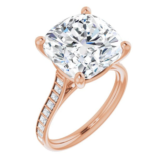 10K Rose Gold Customizable Cushion Cut Style with Princess Channel Bar Setting