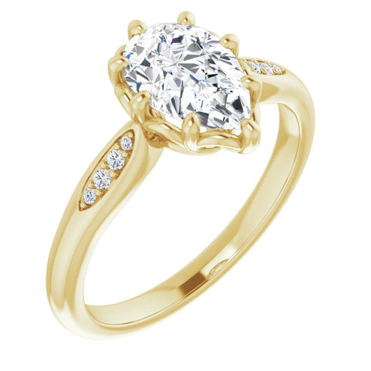 10K Yellow Gold Customizable 9-stone Pear Cut Design with 8-prong Decorative Basket & Round Cut Side Stones