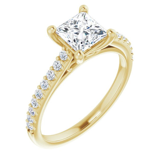 10K Yellow Gold Customizable Cathedral-raised Princess/Square Cut Design with Accented Band and Infinity Symbol Trellis Decoration