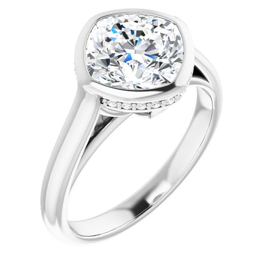 10K White Gold Customizable Cushion Cut Semi-Solitaire with Under-Halo and Peekaboo Cluster