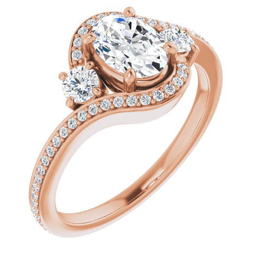 10K Rose Gold Customizable Oval Cut Bypass Design with Semi-Halo and Accented Band