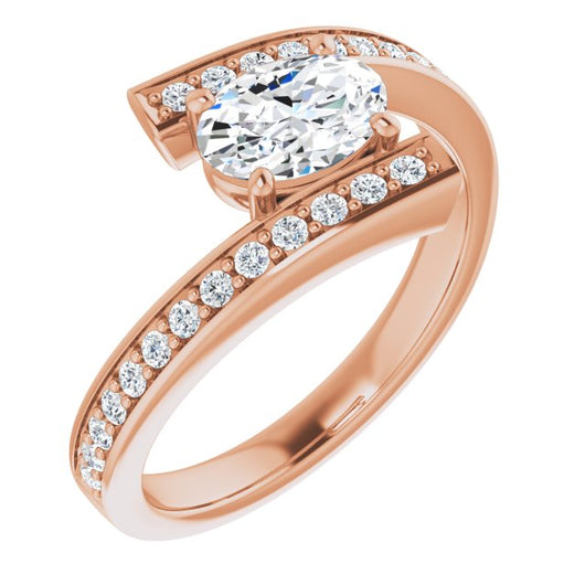 10K Rose Gold Customizable Faux-Bar-set Oval Cut Design with Accented Bypass Band