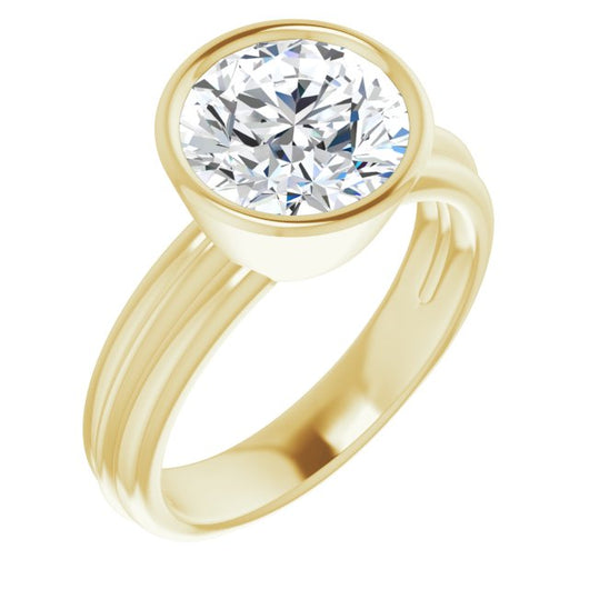 10K Yellow Gold Customizable Bezel-set Round Cut Solitaire with Grooved Band