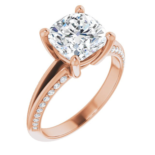 10K Rose Gold Customizable Cushion Cut Center with 4-sided-Accents Knife-Edged Split-Band