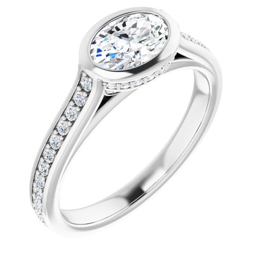 10K White Gold Customizable Cathedral-Bezel Oval Cut Design with Under Halo and Shared Prong Band