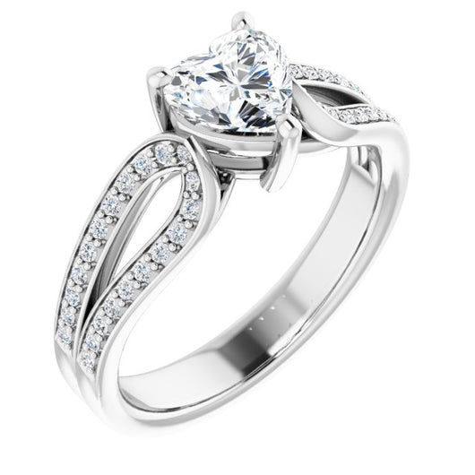 10K White Gold Customizable Heart Cut Design featuring Shared Prong Split-band