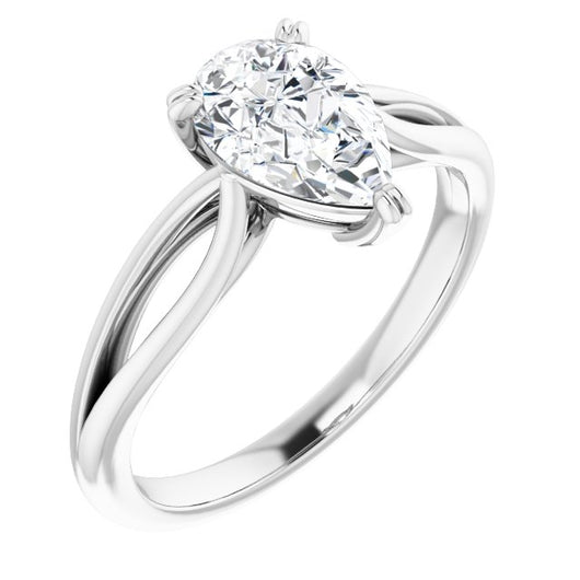 10K White Gold Customizable Pear Cut Solitaire with Wide-Split Band