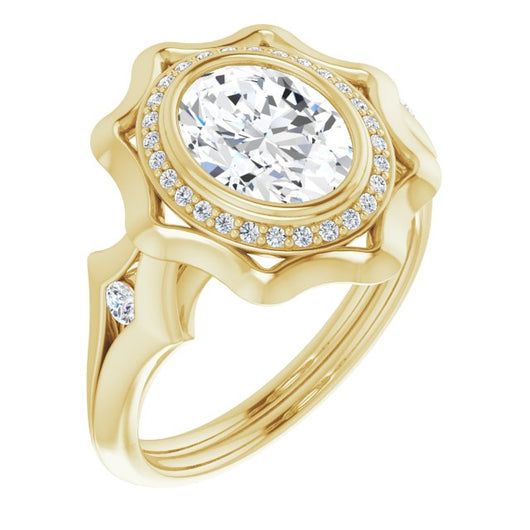 10K Yellow Gold Customizable Bezel-set Oval Cut with Halo & Oversized Floral Design