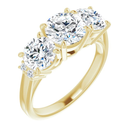 10K Yellow Gold Customizable Triple Round Cut Design with Quad Vertical-Oriented Round Accents