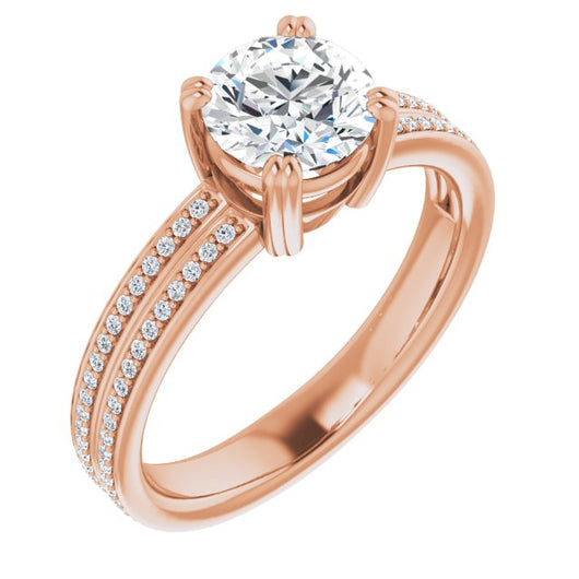 10K Rose Gold Customizable Round Cut Center with 100-stone* "Waterfall" Pavé Split Band