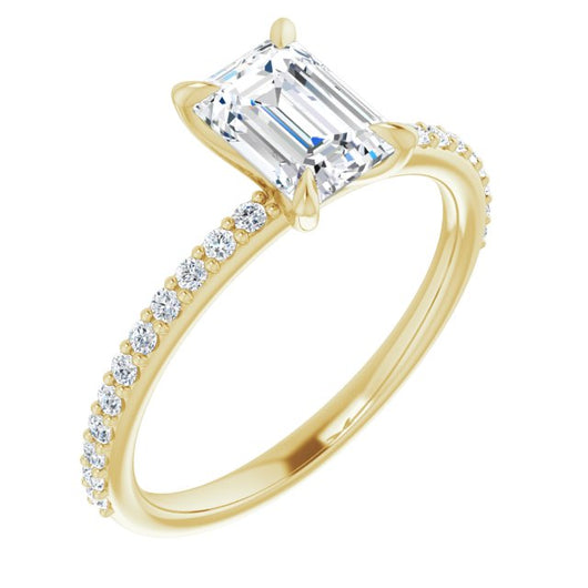 10K Yellow Gold Customizable Emerald/Radiant Cut Style with Delicate Pavé Band