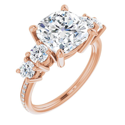 10K Rose Gold Customizable 5-stone Cushion Cut Design Enhanced with Accented Band