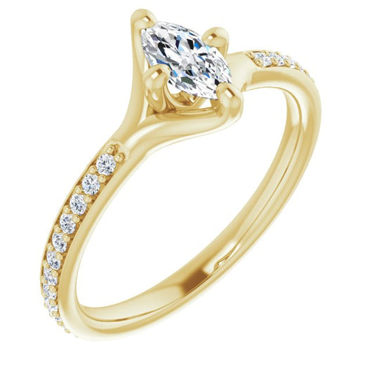 10K Yellow Gold Customizable Marquise Cut Design featuring Thin Band and Shared-Prong Round Accents