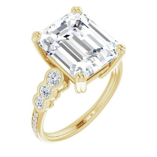 10K Yellow Gold Customizable Emerald/Radiant Cut 7-stone Style Enhanced with Bezel Accents and Shared Prong Band