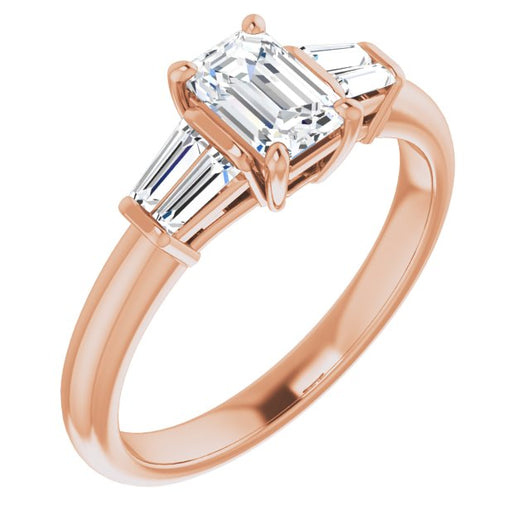 10K Rose Gold Customizable 5-stone Emerald/Radiant Cut Style with Quad Tapered Baguettes