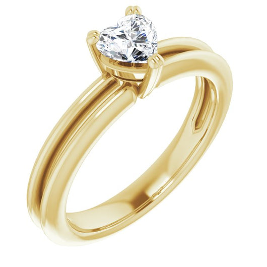 10K Yellow Gold Customizable Heart Cut Solitaire with Grooved Band