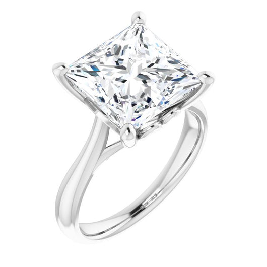 10K White Gold Customizable Princess/Square Cut Solitaire with Decorative Prongs & Tapered Band