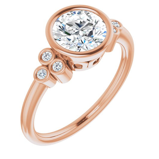 10K Rose Gold Customizable 7-stone Round Cut Style with Triple Round-Bezel Accent Cluster Each Side