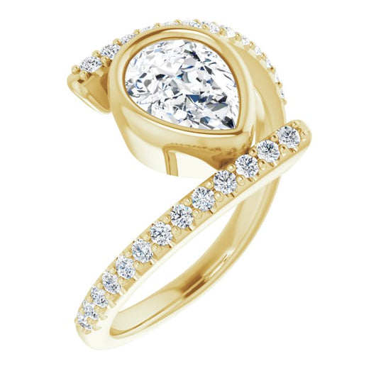 10K Yellow Gold Customizable Bezel-set Pear Cut Design with Bypass Pavé Band