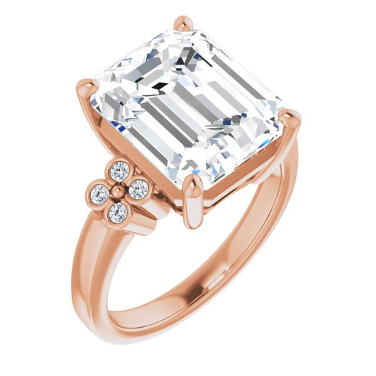 10K Rose Gold Customizable 9-stone Design with Emerald/Radiant Cut Center and Complementary Quad Bezel-Accent Sets