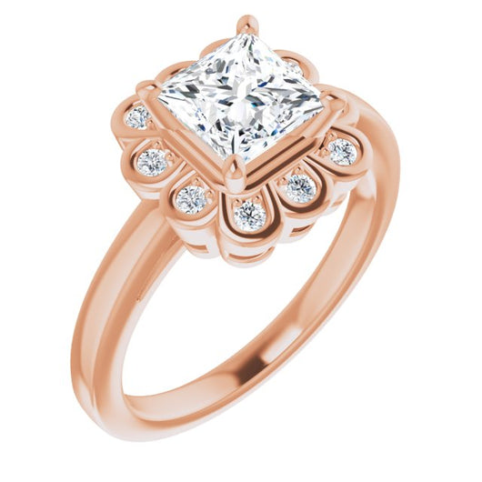 10K Rose Gold Customizable 9-stone Princess/Square Cut Design with Round Bezel Side Stones