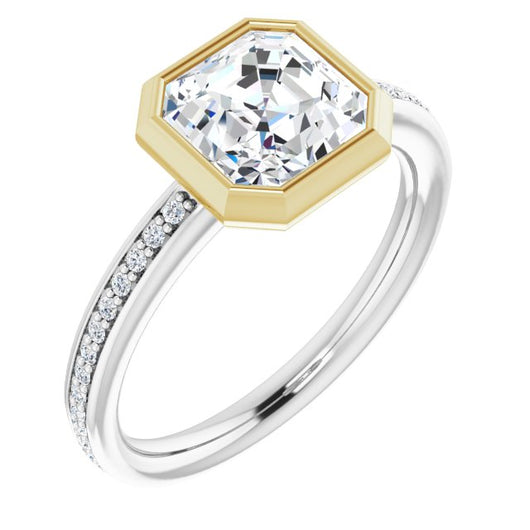 14K White & Yellow Gold Customizable Bezel-Set Asscher Cut Center with Thin Shared Prong Band