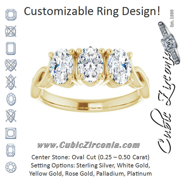 Cubic Zirconia Engagement Ring- The Maria José (Customizable Triple Oval Cut Design with Twisting Infinity Split Band)