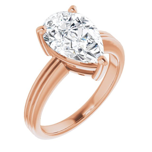 10K Rose Gold Customizable Pear Cut Solitaire with Double-Grooved Band