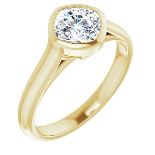 10K Yellow Gold Customizable Cathedral-Bezel Cushion Cut 7-stone "Semi-Solitaire" Design