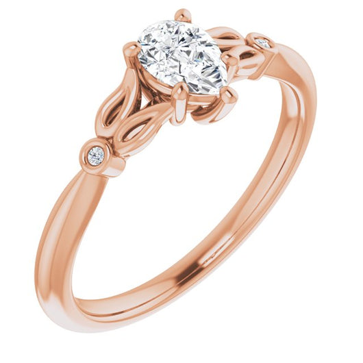 10K Rose Gold Customizable 3-stone Pear Cut Design with Thin Band and Twin Round Bezel Side Stones