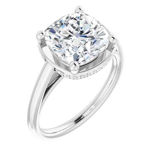 10K White Gold Customizable Super-Cathedral Cushion Cut Design with Hidden-stone Under-halo Trellis