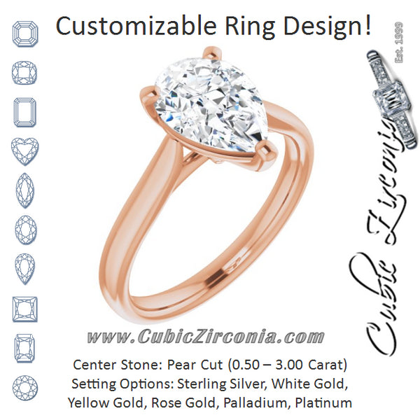 Cubic Zirconia Engagement Ring- The India (Customizable Cathedral-Prong Pear Cut Solitaire)