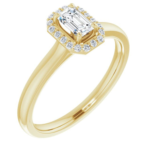 10K Yellow Gold Customizable Halo-Styled Cathedral Emerald/Radiant Cut Design