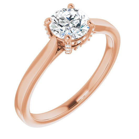 10K Rose Gold Customizable Cathedral-Raised Round Cut Style with Prong Accents Enhancement