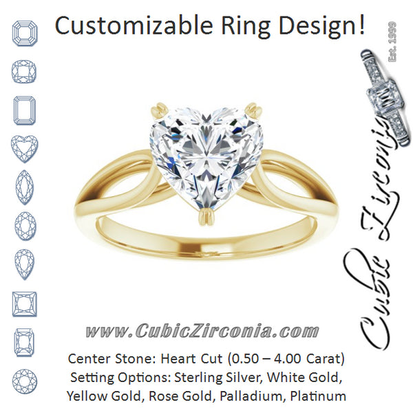 Cubic Zirconia Engagement Ring- The Gayle (Customizable Heart Cut Solitaire with Wide-Split Band)