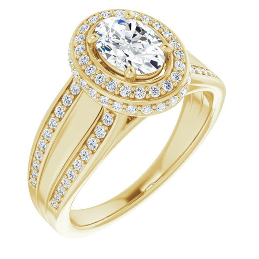 10K Yellow Gold Customizable Halo-style Oval Cut with Under-halo & Ultra-wide Band