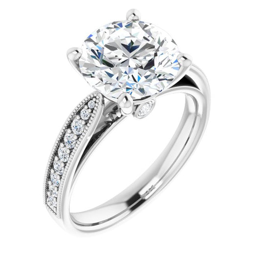 10K White Gold Customizable Round Cut Style featuring Milgrained Shared Prong Band & Dual Peekaboos