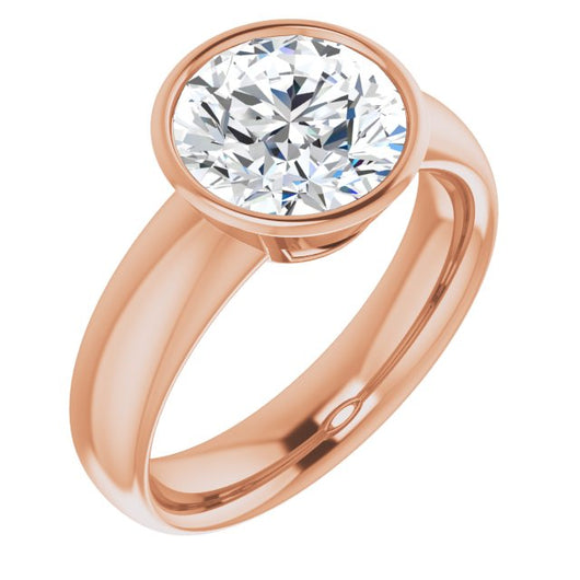 18K Rose Gold Customizable Bezel-set Round Cut Solitaire with Wide Band