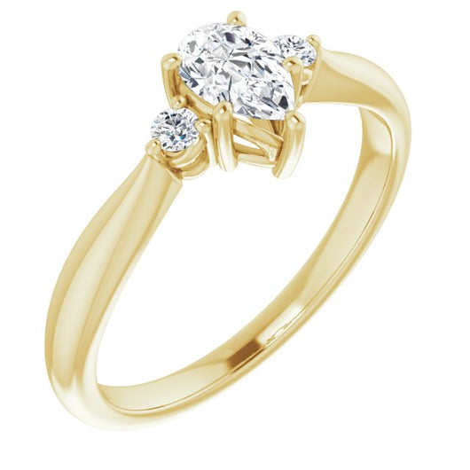 10K Yellow Gold Customizable 3-stone Pear Cut Design with Twin Petite Round Accents