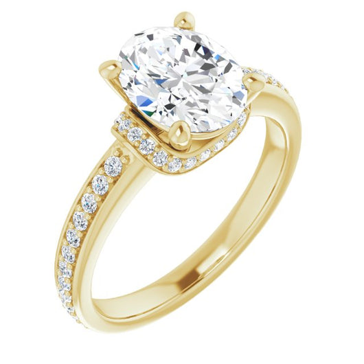 10K Yellow Gold Customizable Oval Cut Setting with Organic Under-halo & Shared Prong Band