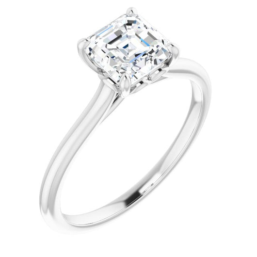 10K White Gold Customizable Cathedral-style Asscher Cut Solitaire with Decorative Heart Prong Basket