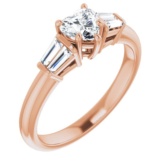 10K Rose Gold Customizable 5-stone Heart Cut Style with Quad Tapered Baguettes