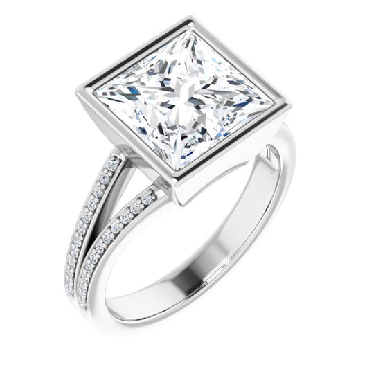 10K White Gold Customizable Bezel-set Princess/Square Cut Design with Split Shared Prong Band