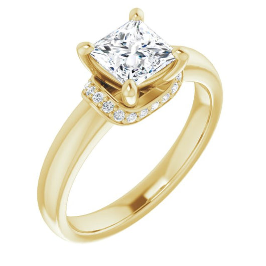 10K Yellow Gold Customizable Princess/Square Cut Style featuring Saddle-shaped Under Halo