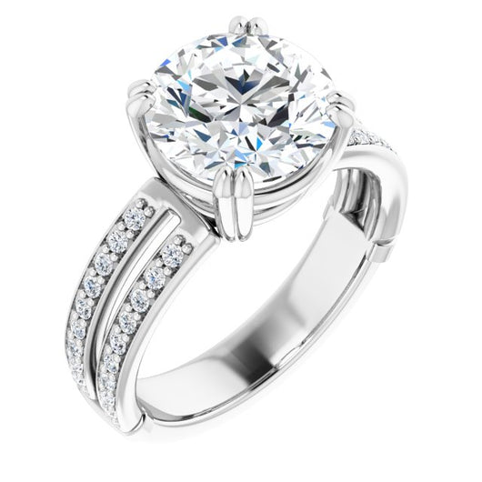 14K White Gold Customizable Round Cut Design featuring Split Band with Accents