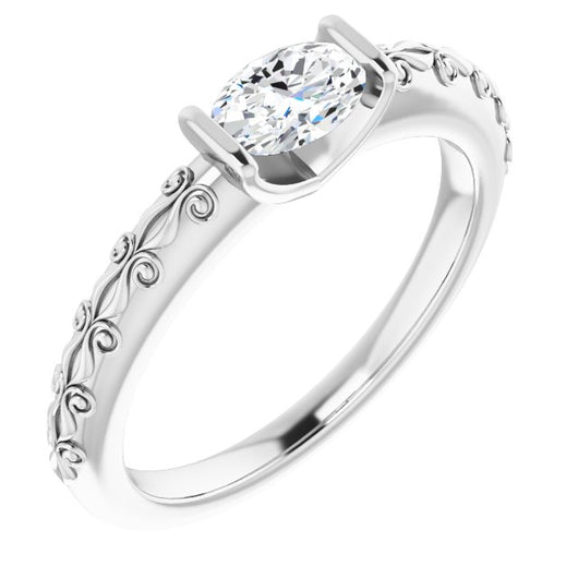 10K White Gold Customizable Bar-set Oval Cut Setting featuring Organic Band