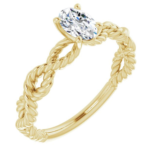 10K Yellow Gold Customizable Oval Cut Solitaire with Infinity-inspired Twisting-Rope Split Band